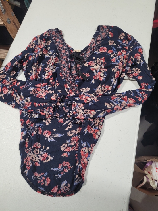 Hollister Tops - Hollister Navy Floral Wrap Blouse with Pink and Cream Accents